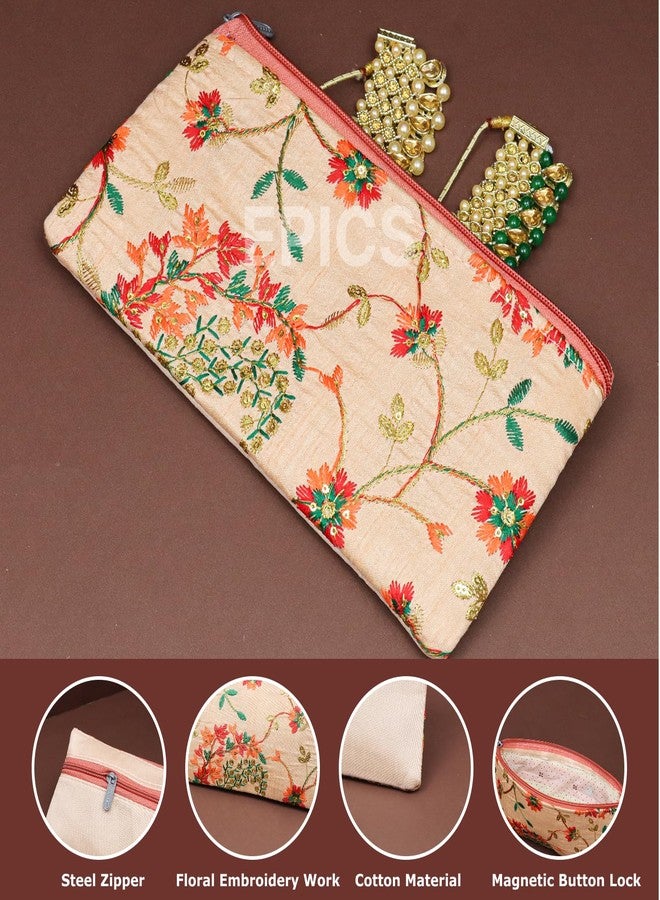 Epics (Pack Of 15 Embroidery Mix Flower Designed Wedding Return Gift Women Wholesale Bridal Traveling potli Bag with Zipper for Ladies Shagun Purse Gifting Haldi Mehandi. - Image 3